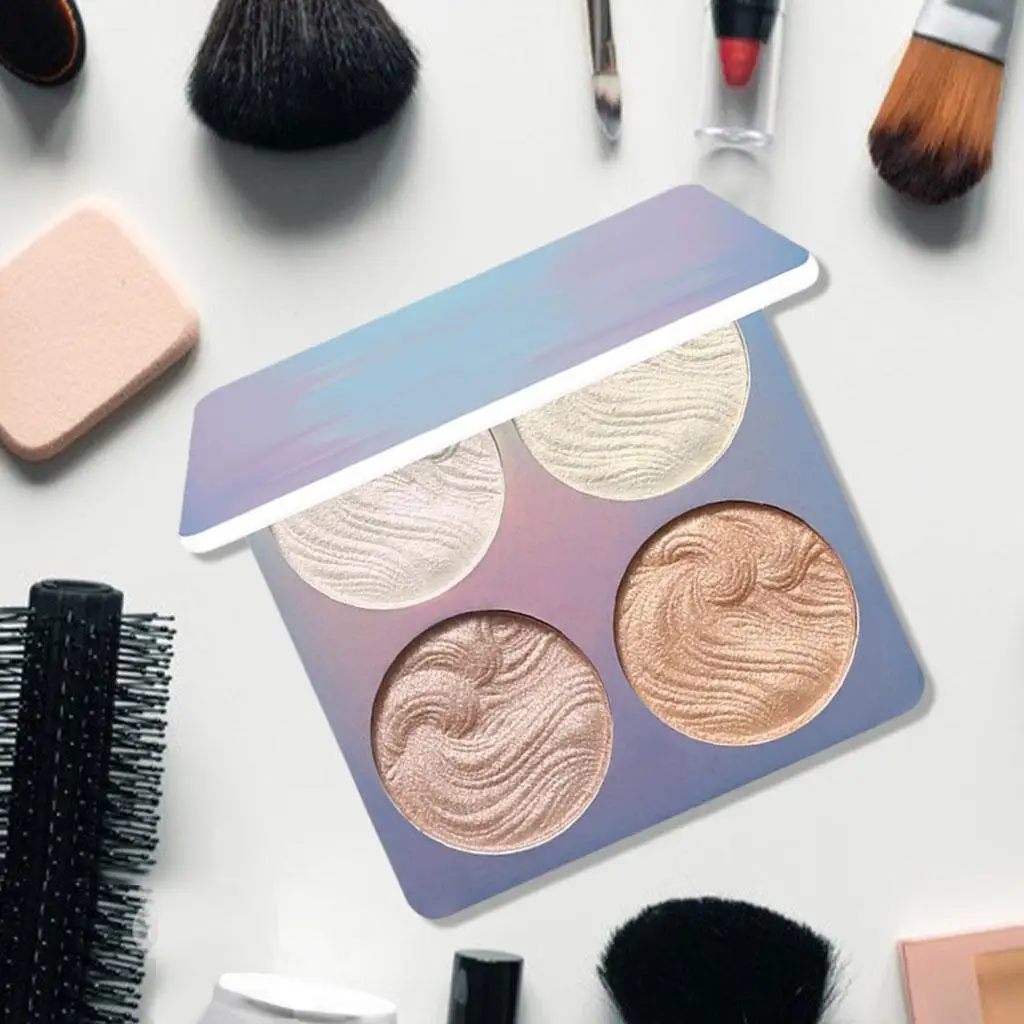 Professional Glow Highlighter Makeup Palette 4 Shades Face Contour Powder for Luxury Women’s Cosmetics