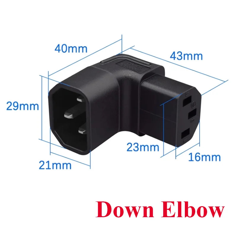 Coude noir vers le bas, convertisseur de prise d'alimentation IEC C13 à C14, prise C14 mâle à C13 femelle, connecteur adaptateur d'alimentation, prise AC