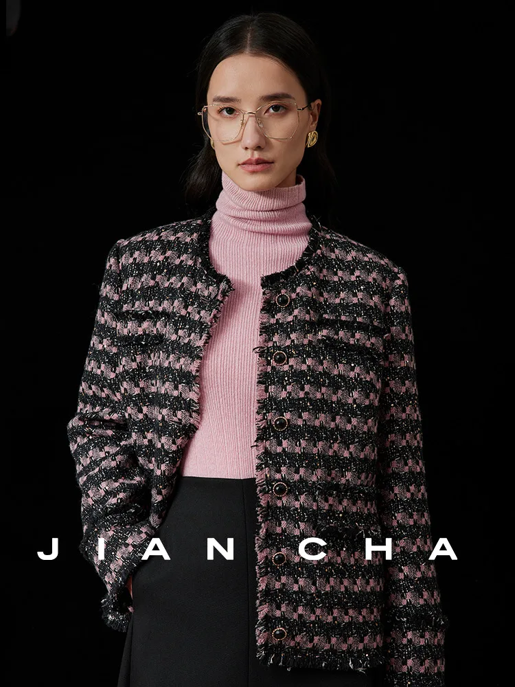 

Пальто Jiancha Romantic Elite ручной работы с пайетками и клетчатым узором, из полиэфирного волокна, с длинными рукавами