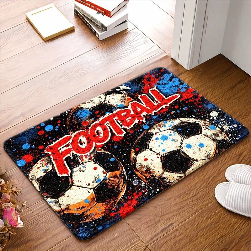 Football-Themed Floor Mat Suitable for Entrances, Kitchens, Bathrooms - Oval Soccer Rug with Football Cup, Hand Washable Suitable for Football Enthusiasts