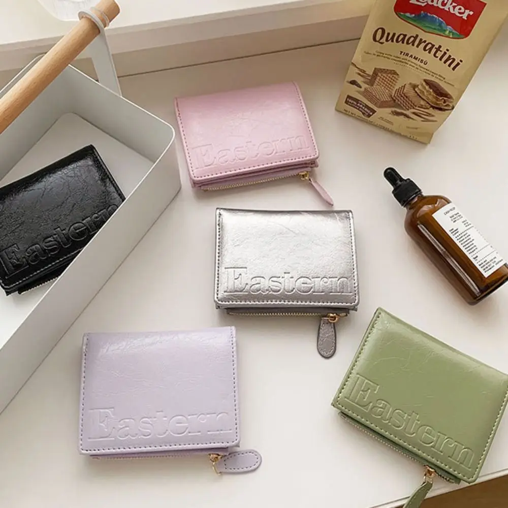 Draagbare waterdichte gebarsten portemonnee portemonnee Koreaanse handheld geld portemonnee tas PU leer zilver opvouwbare kaarthouder reizen
