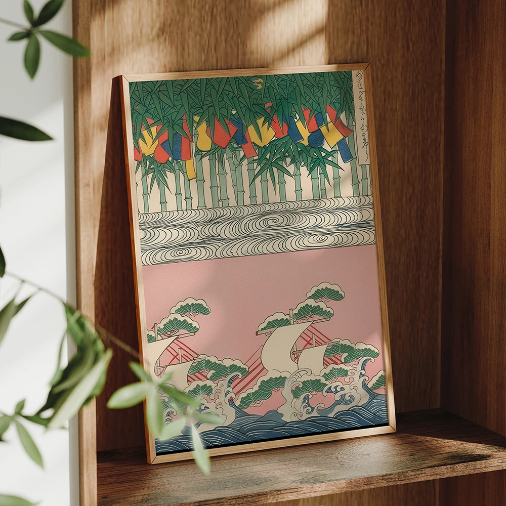ภาพพิมพ์บนผ้าแคนวาสลายใบไผ่ญี่ - Home Decor Japanese บทวิจารณ์และราคา