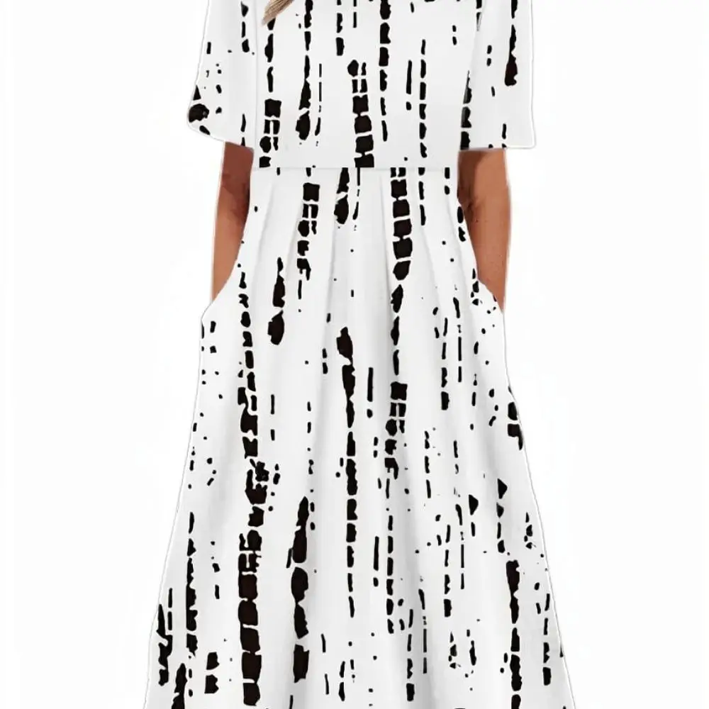 Women Summer Boho Floral Maxi Dress Round Neck Short Sleeve Casual Elegant Beach Holiday Long Dresses Loose Female Wear