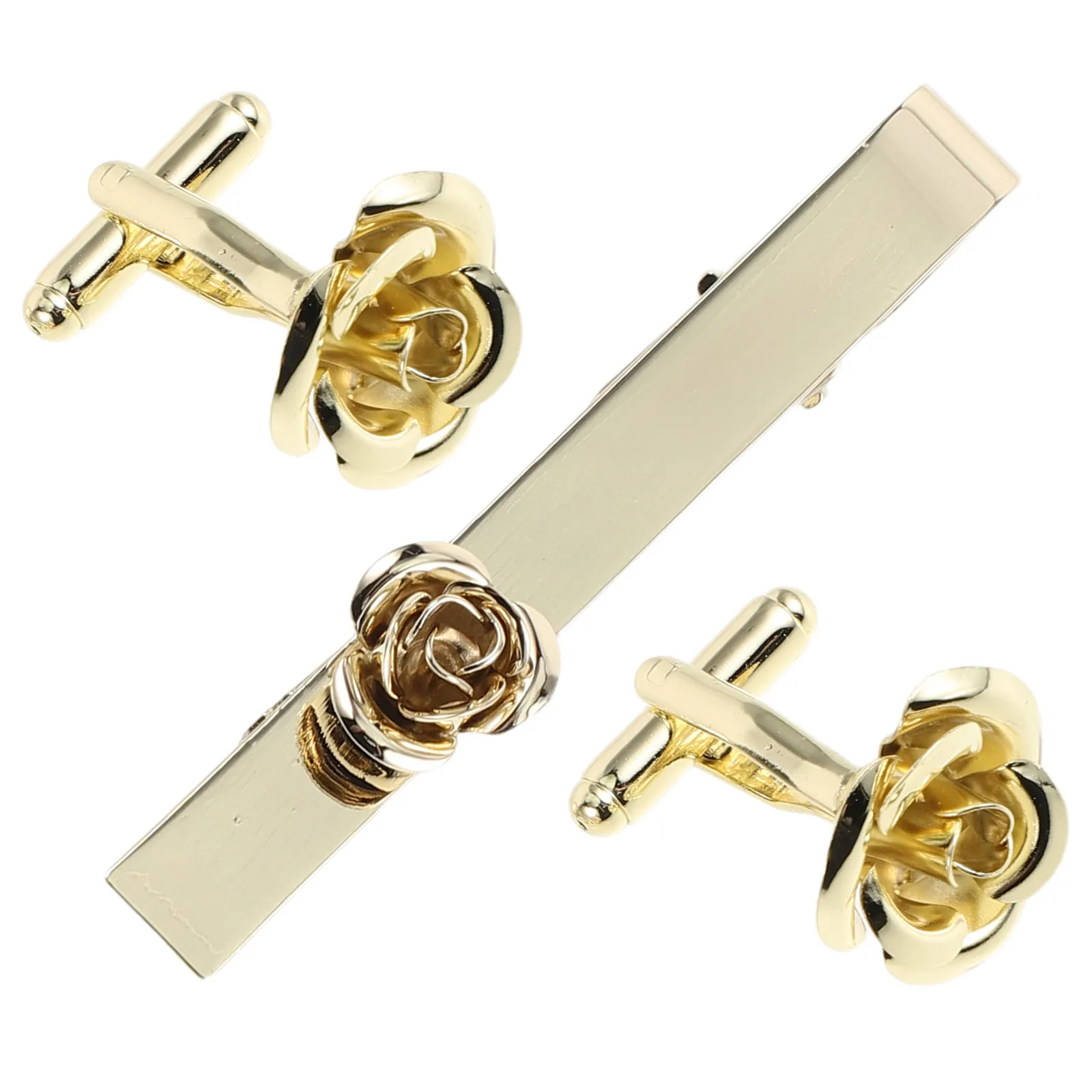 Rose Tie Clip and Cufflinks Set Stylish Suit Accessories Necktie Clip Shirt Cuff Links for Business Wedding Formal Occasions