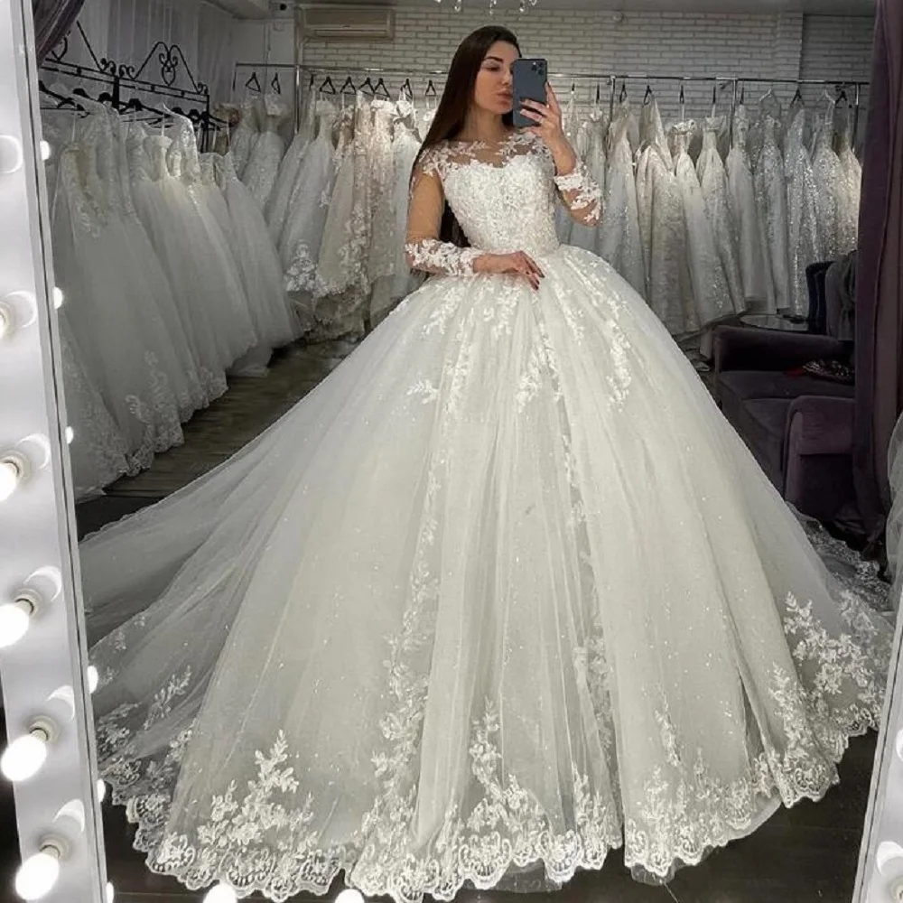 9364 Luxury Ball Gown Wedding Dress Long Sleeves Applique Princess Bridal GownsBride Marrigae Party Women Celebrity Clothing