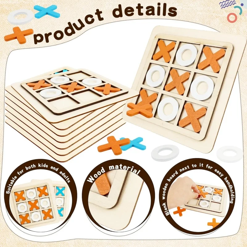 Wooden Tic Tac Toe Games Puzzle Templates XO Table Chess Board Game for Kids Family Activities Educational Toys Birthday Gift