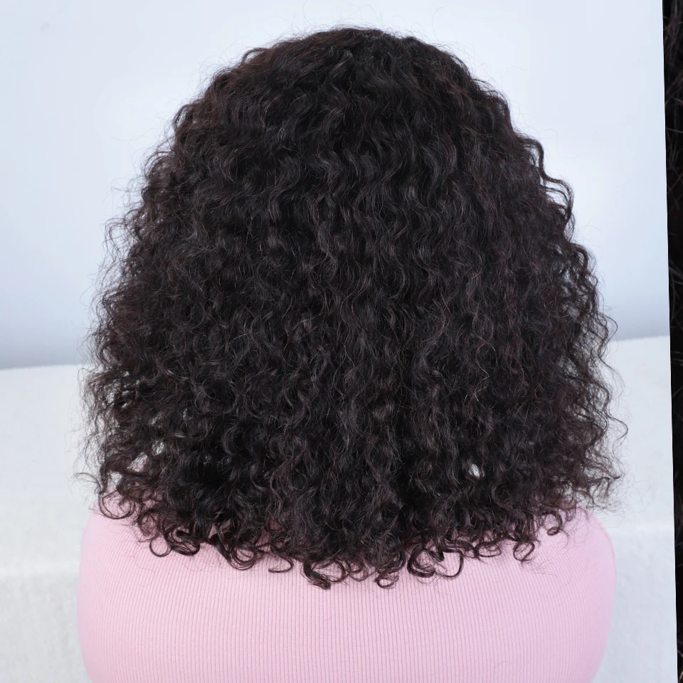 Sleek Afro Kinky Curly Bob Lace Front Wigs 13X6X1 C type Side Part Deep Curly Human Hair Natural Black Remy Lace Wigs