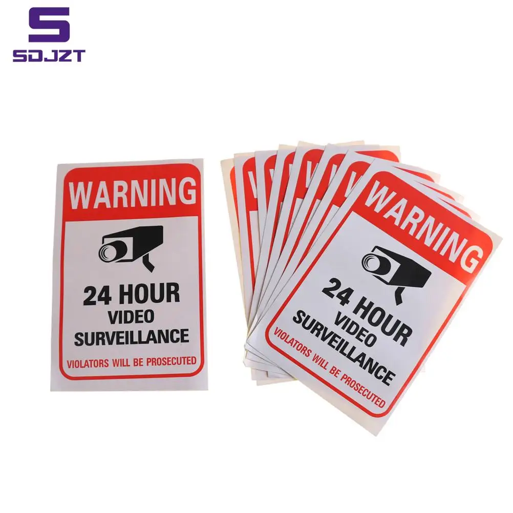 5Pcs/lot 24H Video Camera System Warning Sign Wall Sticker Decal Surveillance Monitor Decal Public Area Security