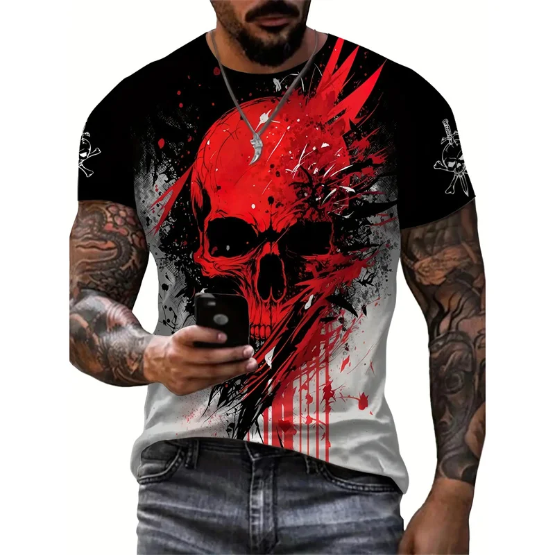 

Мужская футболка с 3D принтом ужасного черепа, летняя мода, топы с короткими рукавами для отдыха, уличная уличная крутая мужская одежда с круглым вырезом