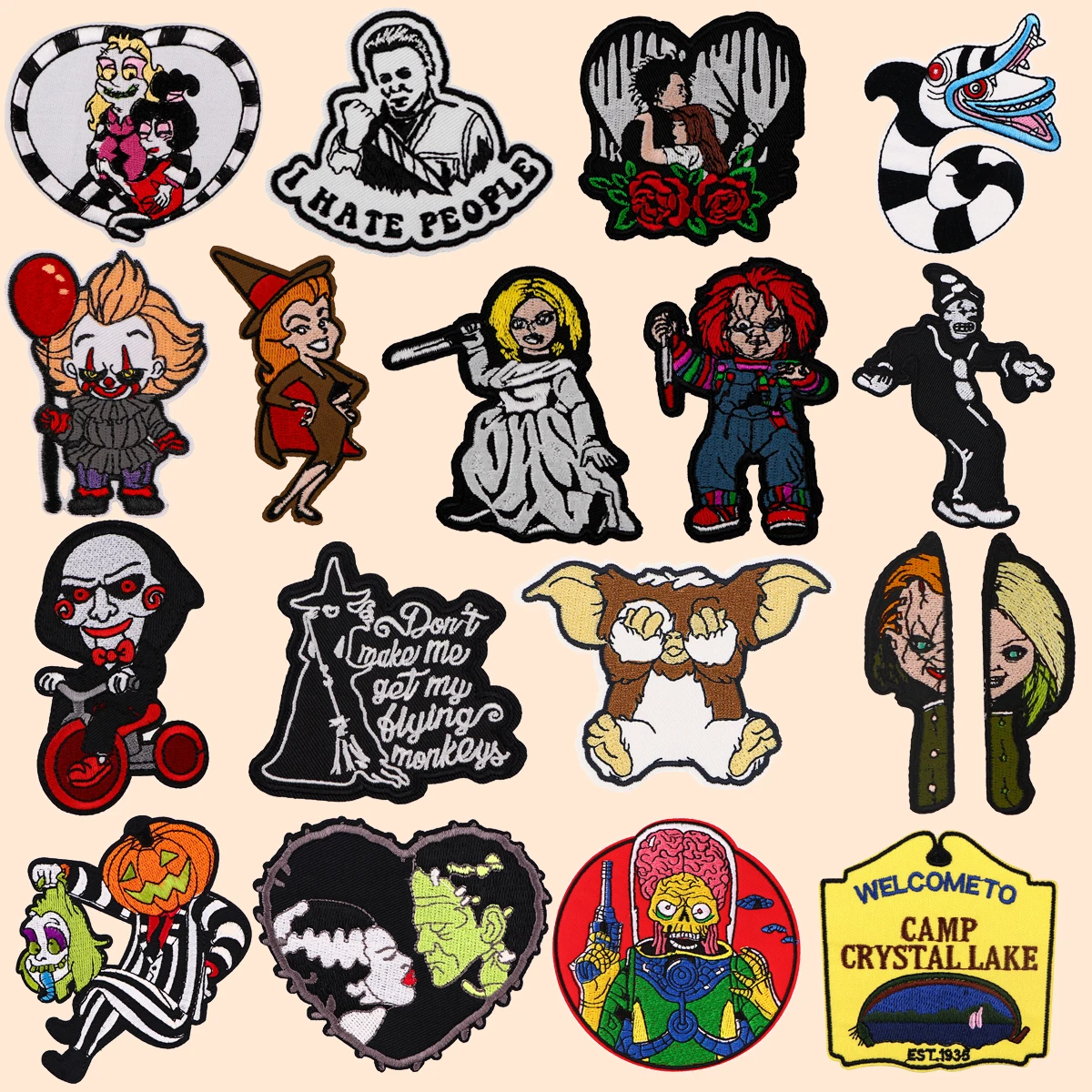 Halloween Witch Patches On Clothes Horror Movie Clown Embroidered Patches Sew Badges Iron On Patch DIY Clothing Accessories