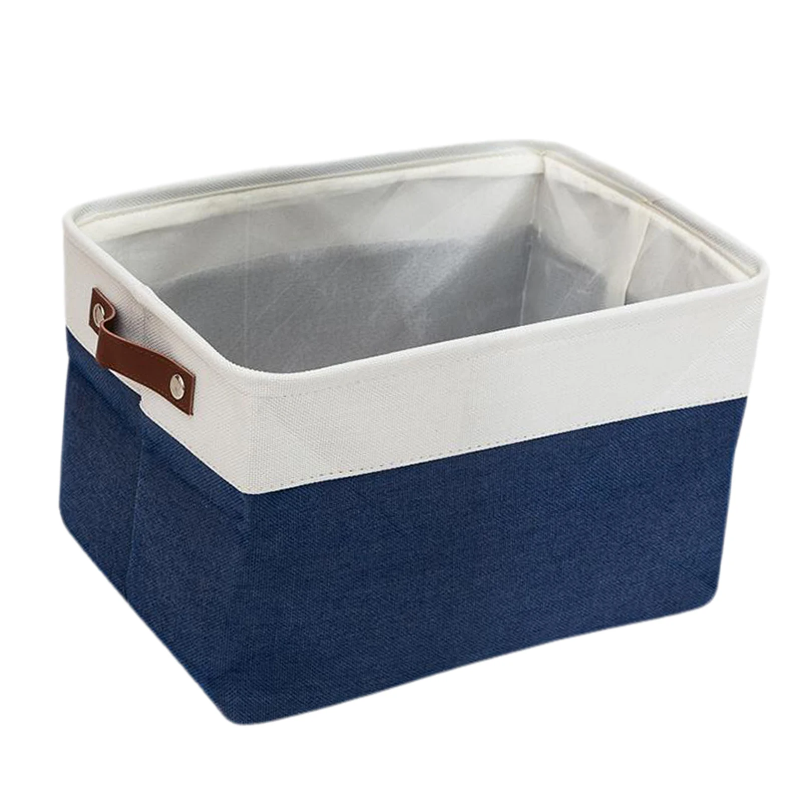 Leather Handle Storage Bin Bascket Linen Fabric Home Desktop Collections Organizer for Underwear Kids Toys Sundries