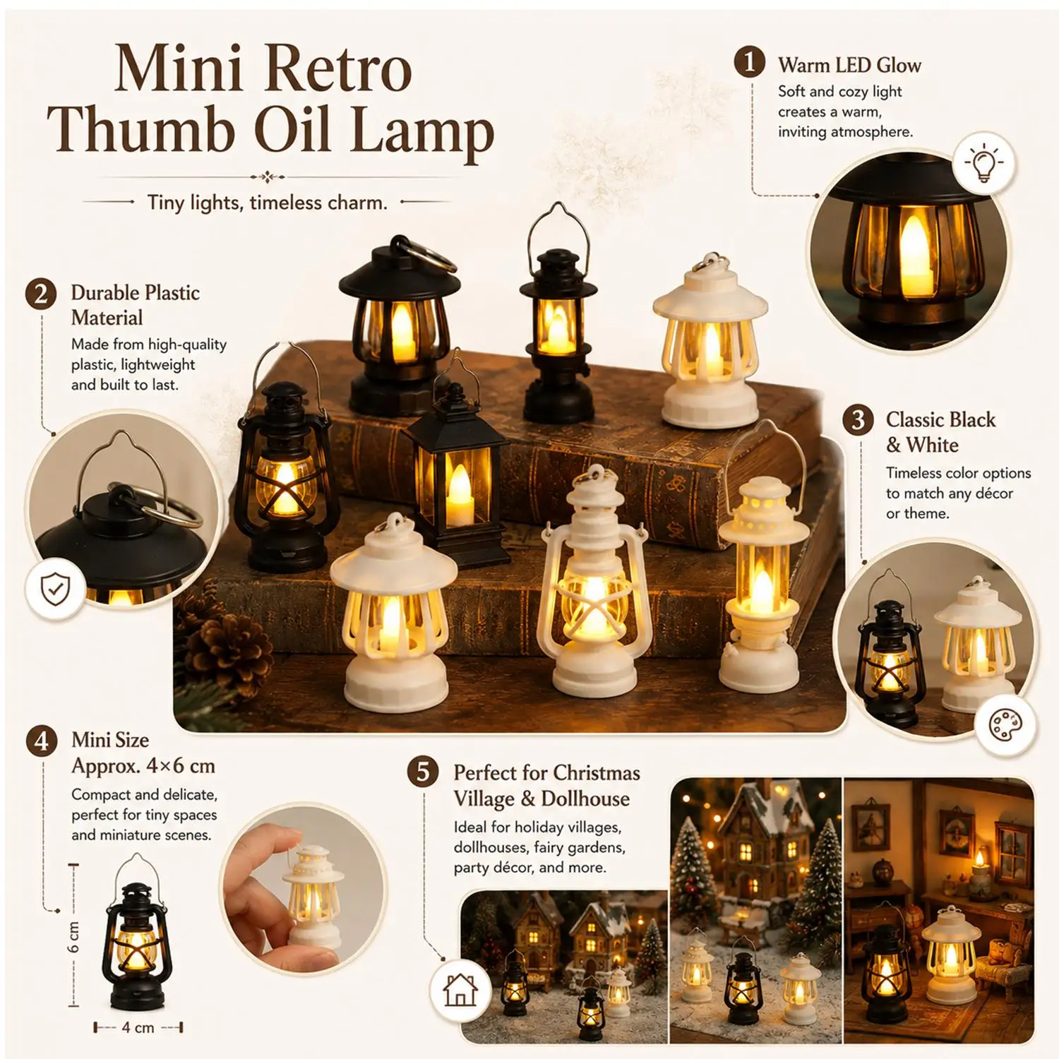 1/5pcs Vintage Lantern Mini Retro Led Light Battery Operated Lighting Decorative Oil Lamp for Holiday Christmas Gifts Home Decor