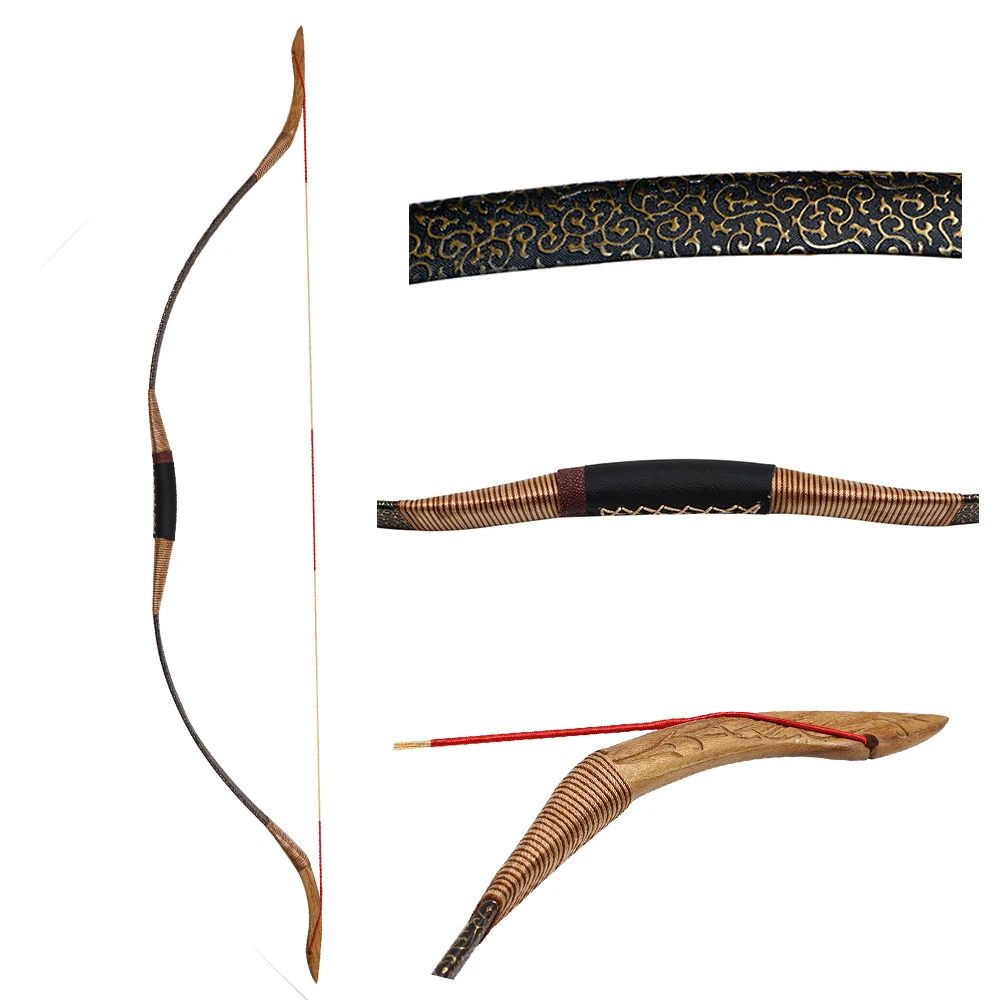 2020 Hot  Traditional Handmade Bow Longbow with True Feather Wood Arrows Hunting Recurve Archery Bow Set Accessories