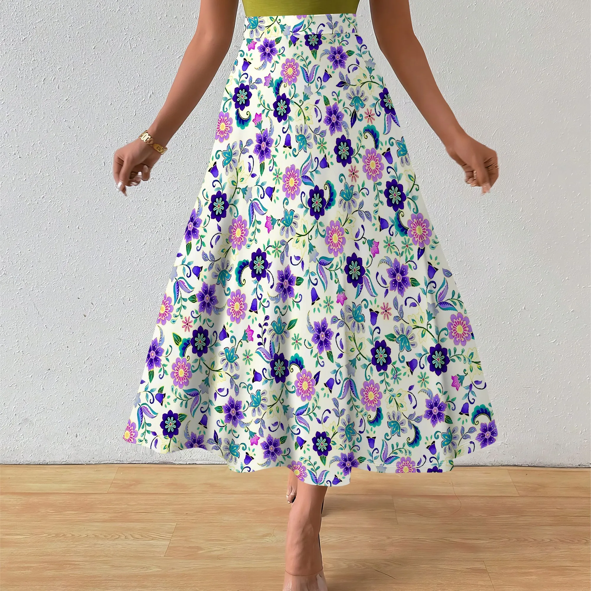

Nupusa Floral Print Skirt for Women Regular Size Summer Casual High - Waist Midi Skirt