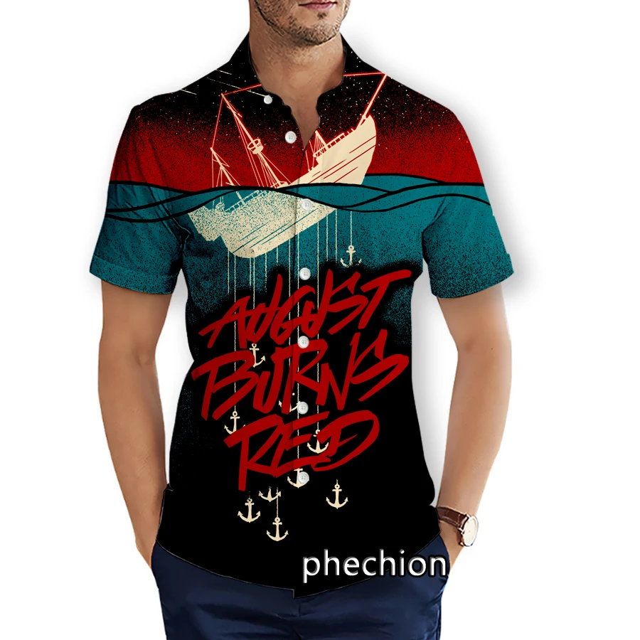 

phechion Mens Short Sleeve Beach Shirts August Burns Red Rock 3D Print Casual Shirts Fashion Streetwear Men Tops X300