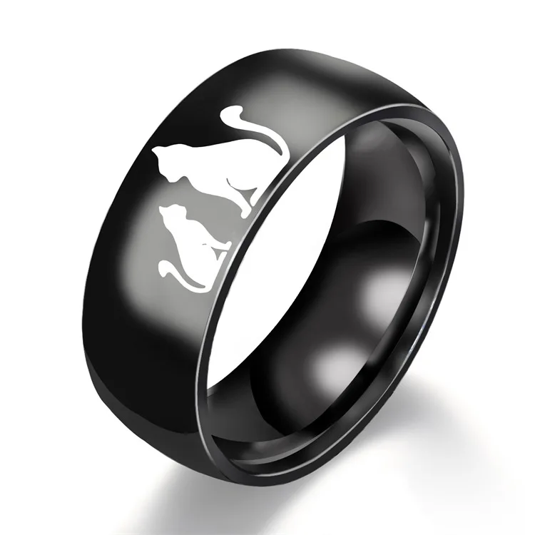 Cross border jewelry hot selling manufacturers 8mm small cat and big cat silhouette stainless steel ring in stock