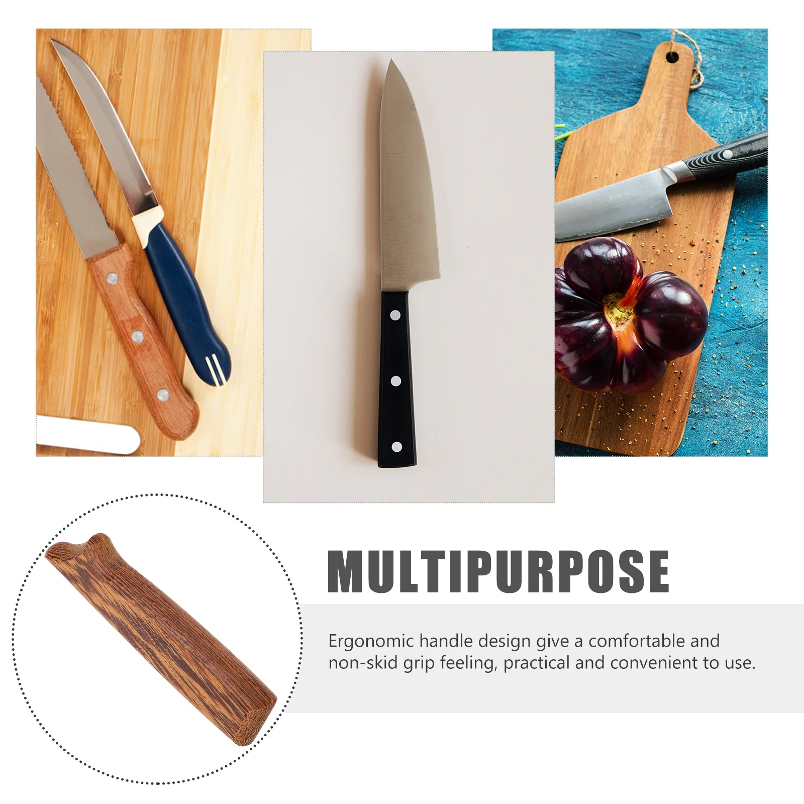 

2 Pcs Kitchen Tool Accessories Hand Handle Wood Grip Steel Brown Practical Tools