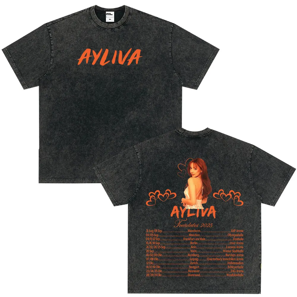 

Singer Die Ayliva Tour 2025, потертые футболки с двусторонним принтом, мужские и женские модные футболки с короткими рукавами, свободные эстетические футболки
