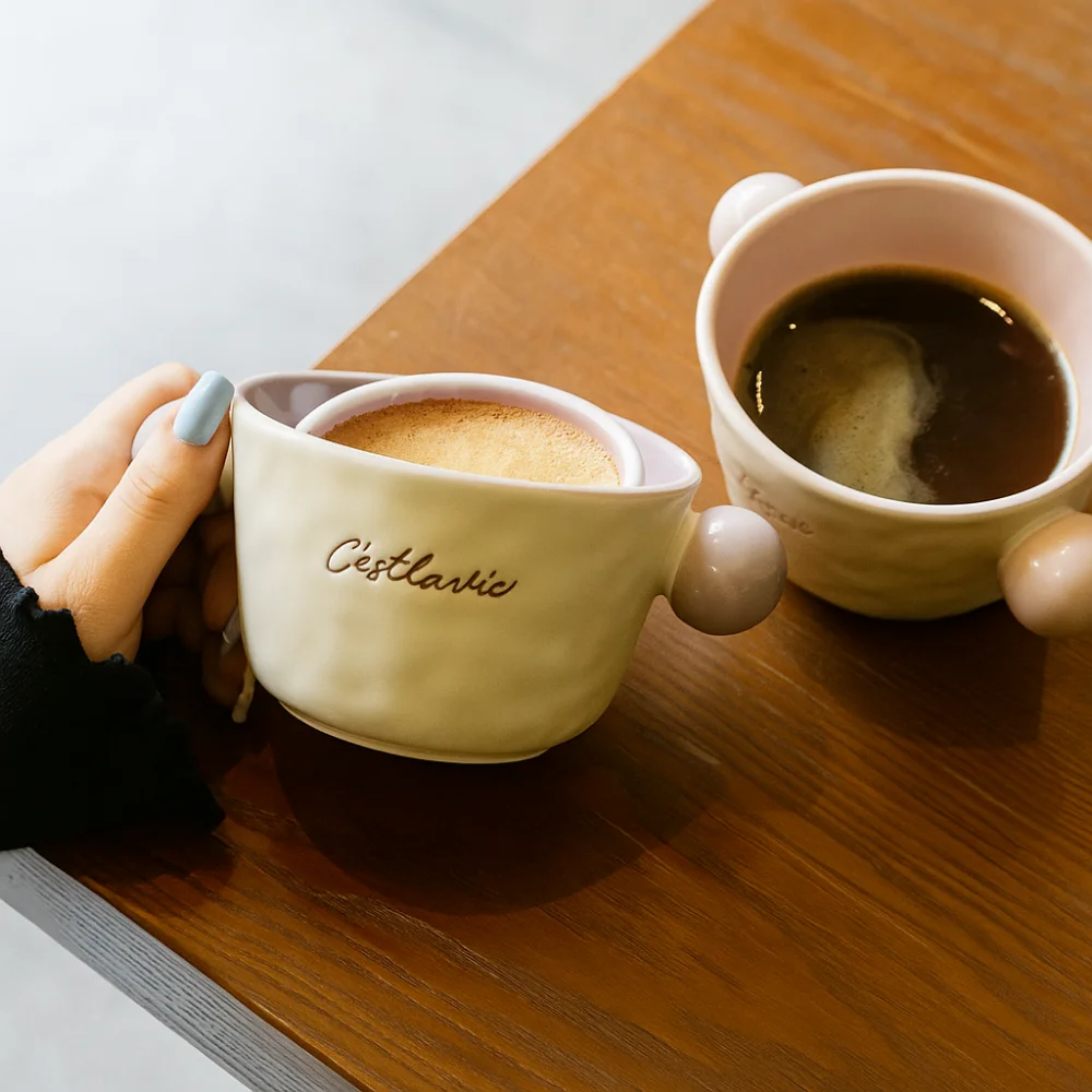

Aesthetic Light Luxury Dual Ear Ceramic Bowl Fashionable Elegant Breakfast Bowl Ins Style 330ml Oat Bowl Home