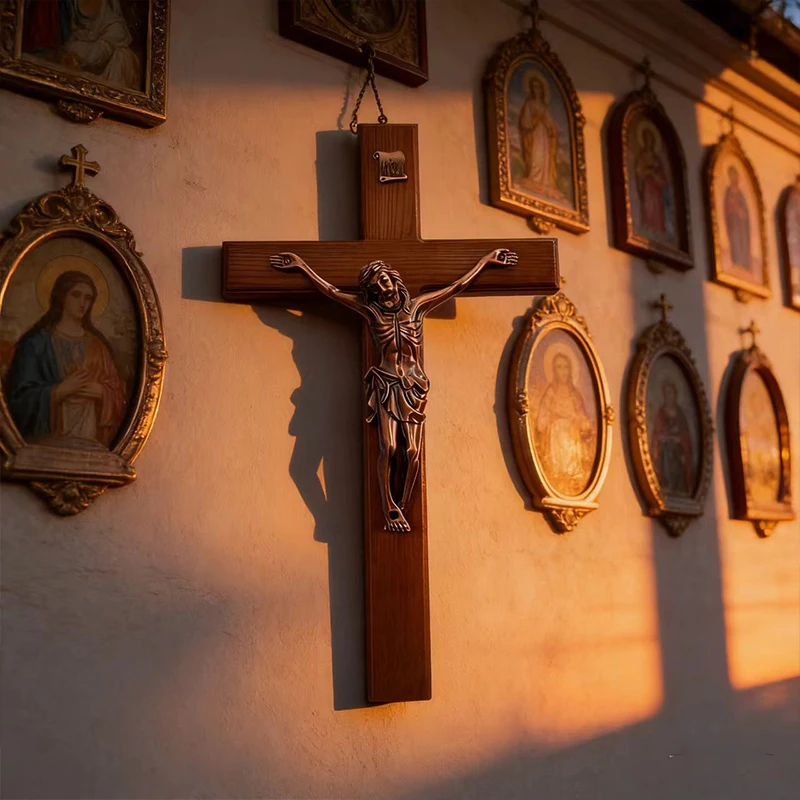 

New Handcrafted Rustic Wooden Wall Crucifix Cross with Jesus Christ for Catholic Home Altar Prayer Devotion Christian Gift Decor