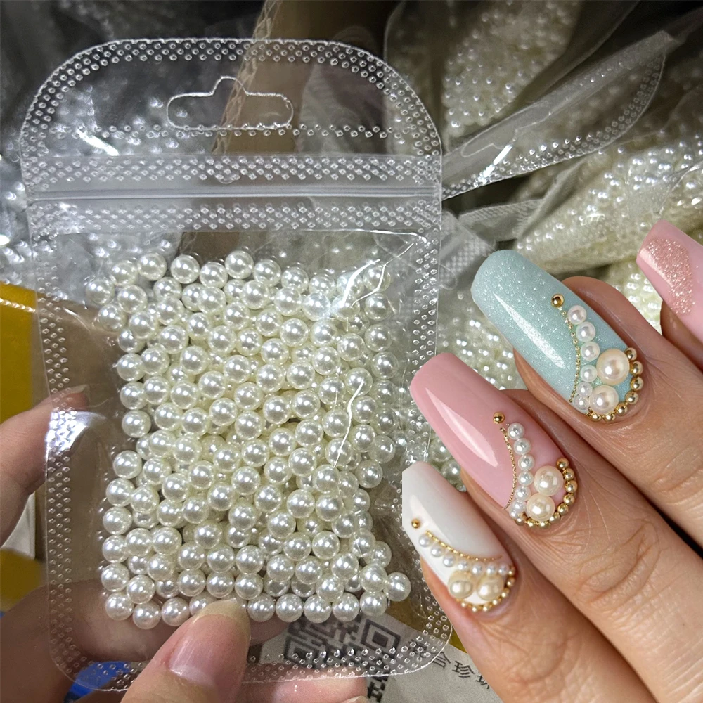 1 worek Półokrągłych/Okrągłych Perłowych Ozdób do Paznokci Vintage Eleganckie Błyszczące Perły Płaskie Ozdoby do Paznokci Białe/Beżowe Koraliki Części do Manicure