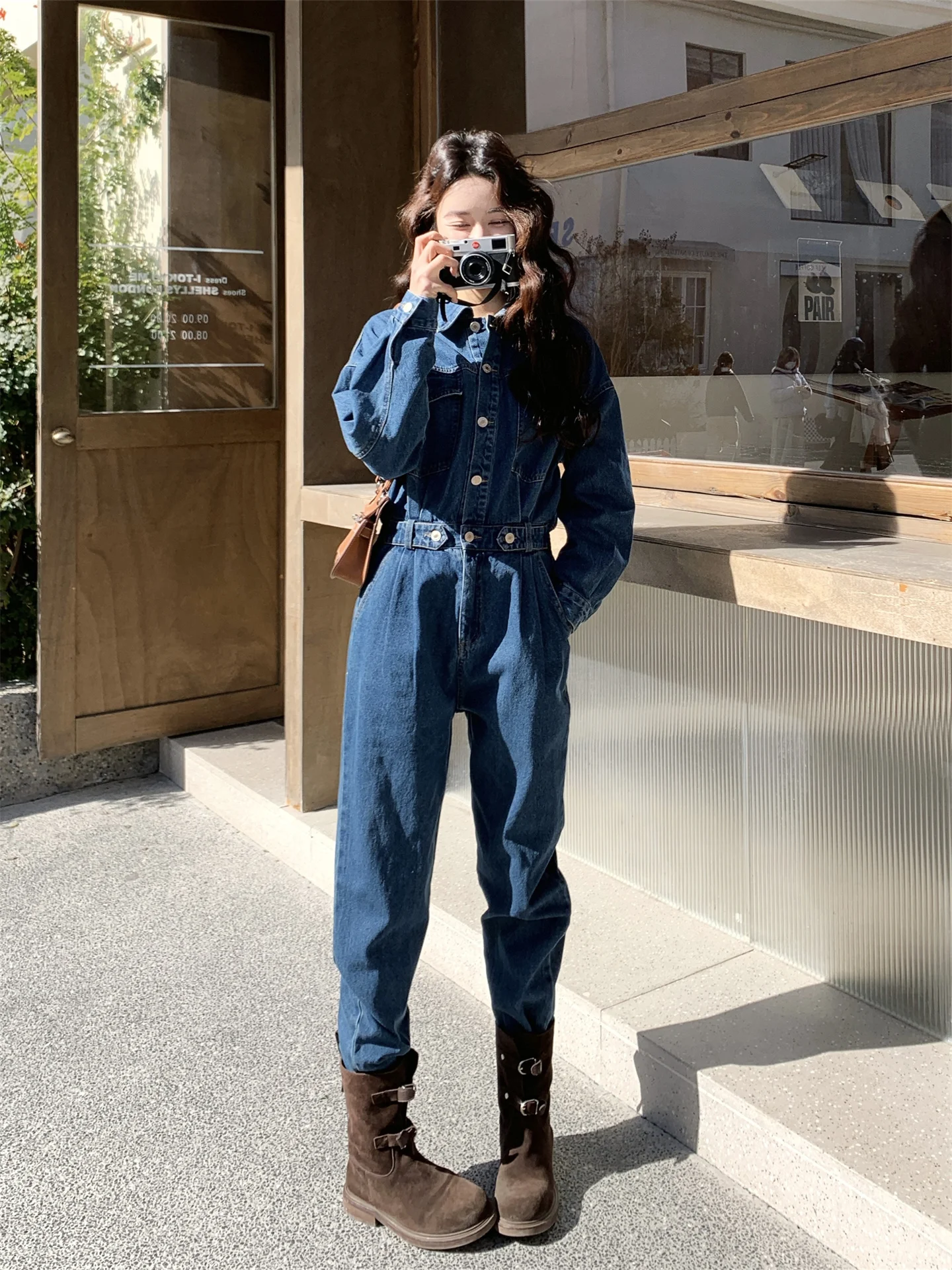 

Синие джинсовые комбинезоны с высокой талией для женщин, облегающие, весна 2026, новинка, удобный крой, рабочая одежда, цельный костюм