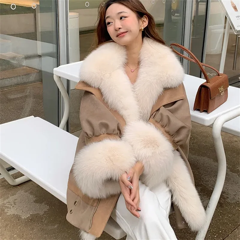 Women's Outerwear 2024 Winter Fashion Detachable Fox fur Big fur Collar Fur pie Overcome Coat Medium Long Down Jacket for Women