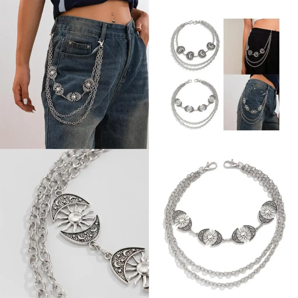 

39BD Adjustable Hip Chain Music Festival Gears Unique Dressing Styles Chain Belt Accessory for Men and Women
