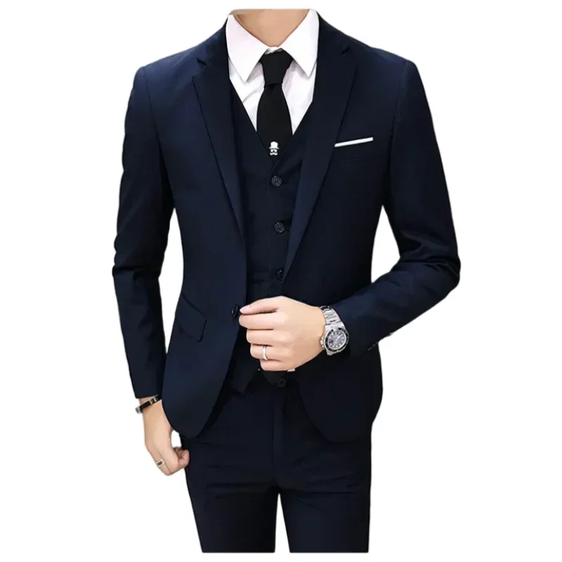 S-8XL (пиджак + жилет + брюки) Мужской модный повседневный уличный джентльменский деловой свадебный облегающий формальный свадебный костюм в британском стиле