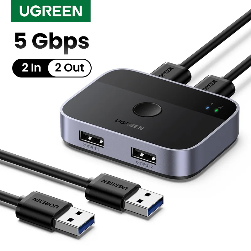 ugreen usb um interruptor para pc teclado mouse impressora pcs dispositivos de compartilhamento usb 30 5gbps 01