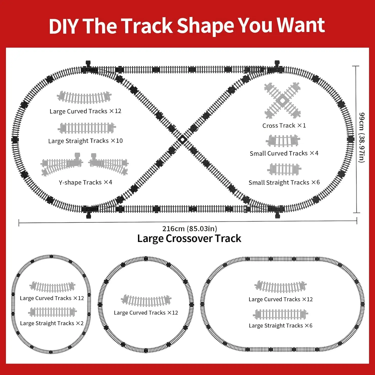 مجموعة قطار نموذجية، ألعاب قطار التحكم عن بعد مع قاطرة دخان ثلاثية الاتجاهات، 5 سيارات قطار، طقم مسار فاخر، أصوات قطار أصلية