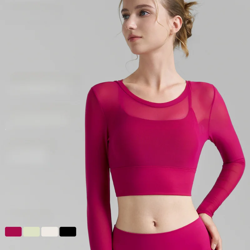 Women's Yoga Top, Mesh V-Neck Yoga T-Shirt with Back Support Cups, Women's Fitness Wear