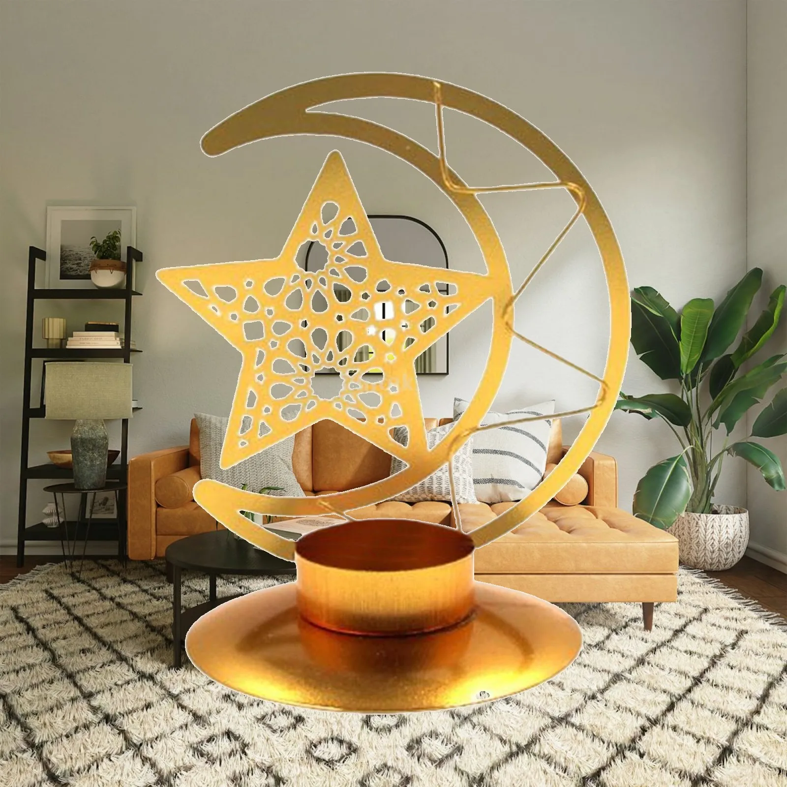 Vintage Iron Moon Candle Holder for Tea Light Votive Candles Decorative Metal Candlestick Stand for Ramadan Eid Home Centerpiece