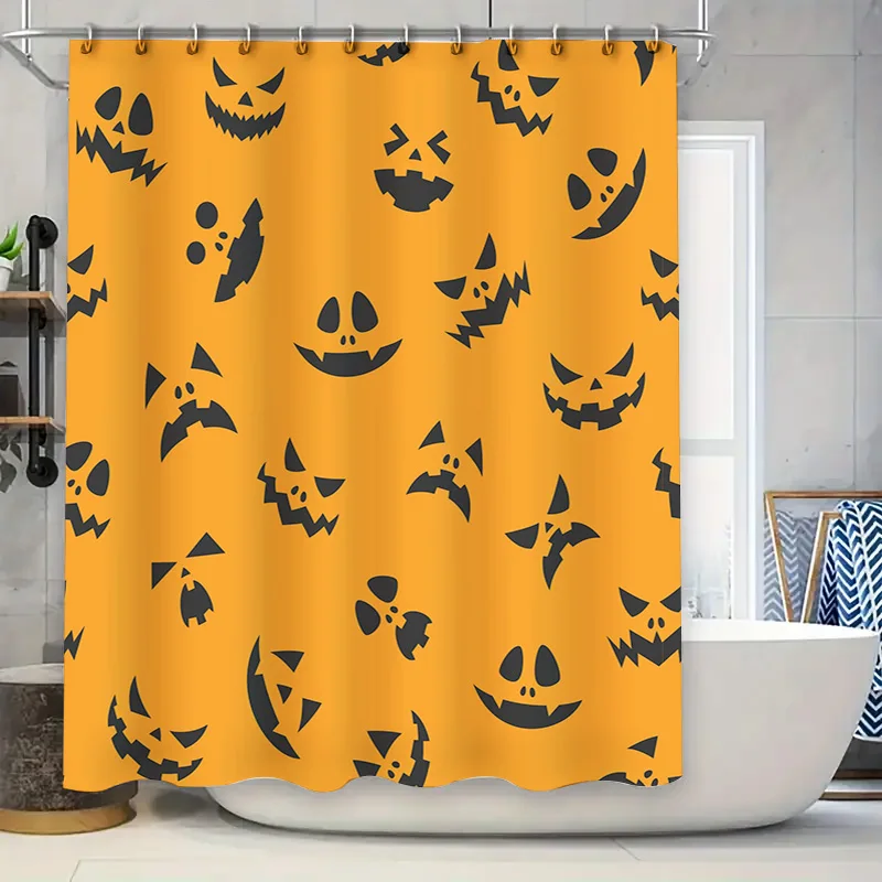 Haunting Halloween Bat Pumpkin Toilet Shower Curtain Decorations