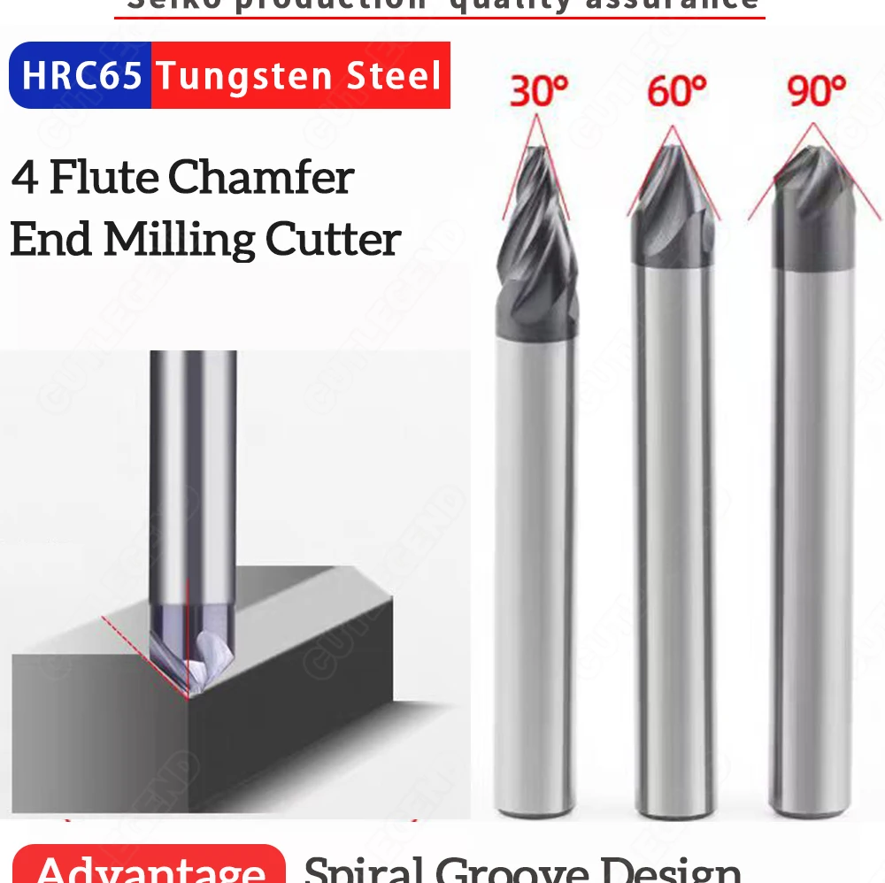 HRC60 Fasenfräser 90 Grad 4 Schneiden Hartmetall-Eckfräser Fasenfräser Entgratung 4-6mm Kanten V-Nuten-Fräser – Detail 2