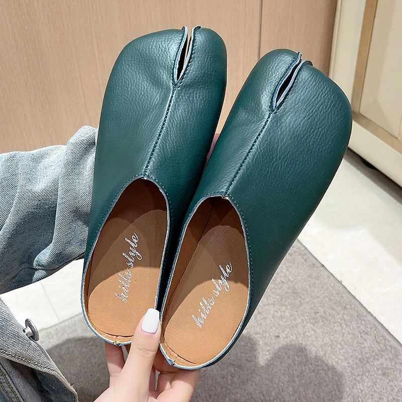 Women Split Toe Flat Slippers Women Shallow Lazy Slip-On Mules Split Toe Woman Loafers Casual Cozy Soft Shoes Chaussure Femme