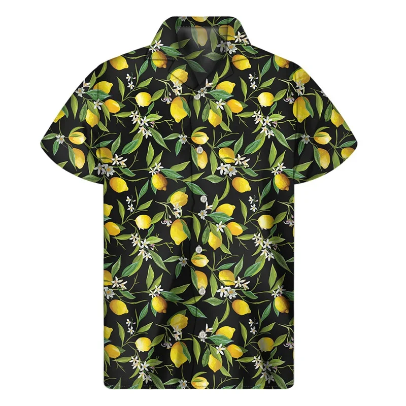 Lemon 3D Printed Shirt For Men Tropical Plants Graphic Hawaiian Shirts Summer Vacation Short Sleeves Lapel Button Aloha Shirts