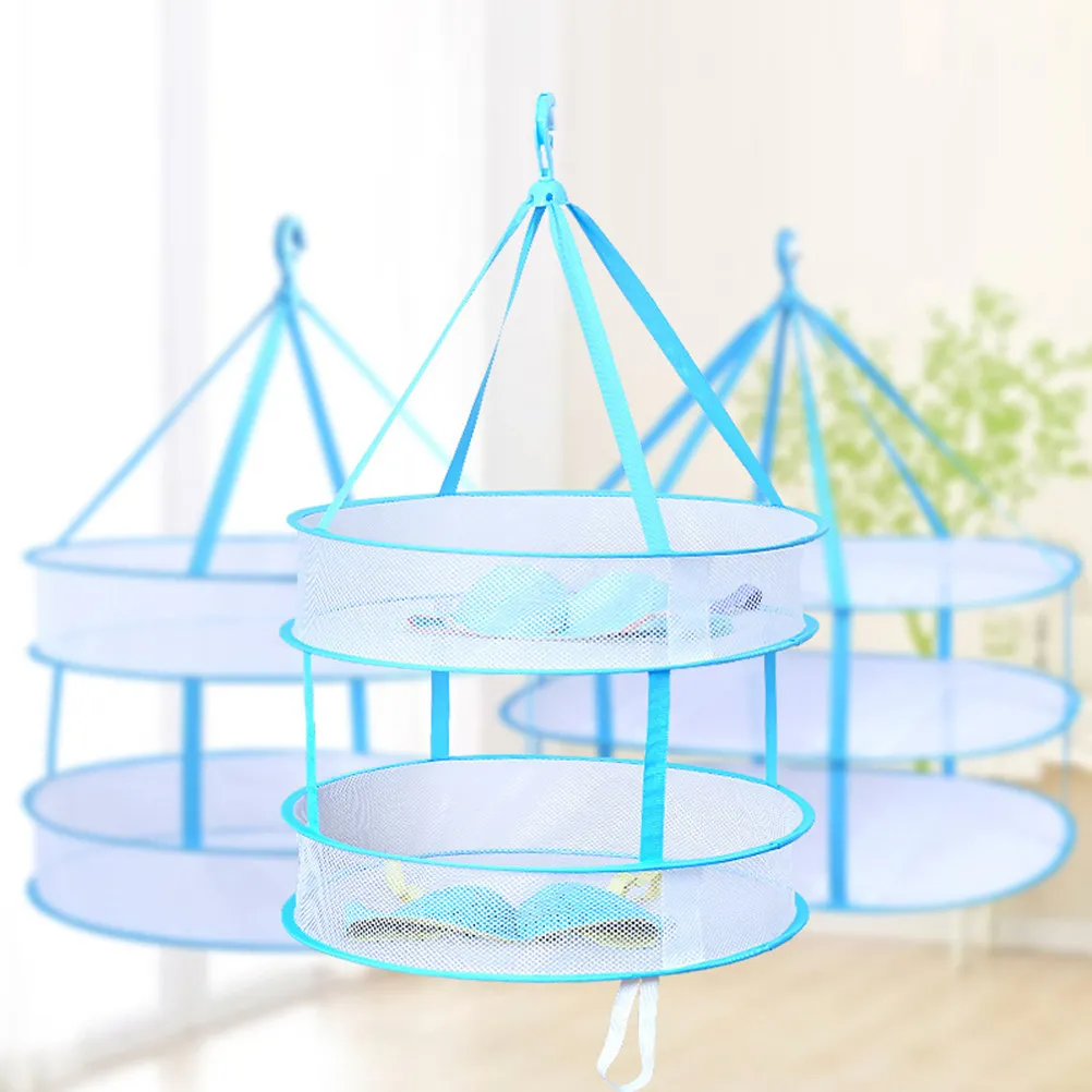 2 Tier Folding Mesh Hanging Drying Rack for Clothes Laundry Dryer Net Indoor Outdoor Use Fast Drying Non Wrinkle Compact Storage