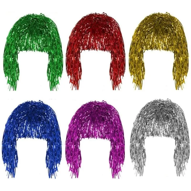 1Pc Foil Tinsel Wigs Costume Cosplay Supplies Funny Shiny Women Metallic Hair Accessories For Party Carnival Masquerade Wig