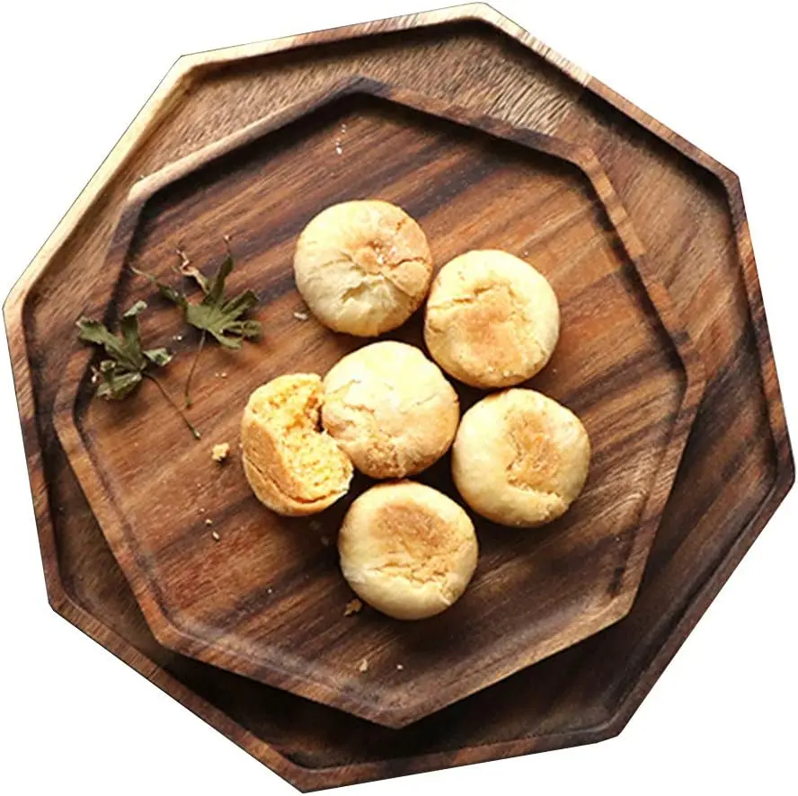 Acacia Wooden Plates Trays Serving Platters Octagon Square Bread Dish Charcuterie Board Fruit Salad Cheese Vegetable Food Unique