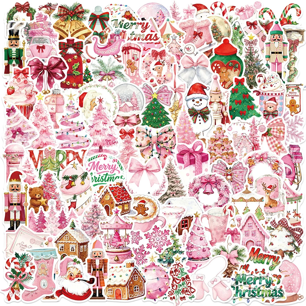 10/30/50/100 Stück rosa Weihnachten Weihnachtsmann Aufkleber Cartoon ästhetische Aufkleber Scrapbook Telefon Laptop Gitarre Graffiti Aufkleber Geschenk