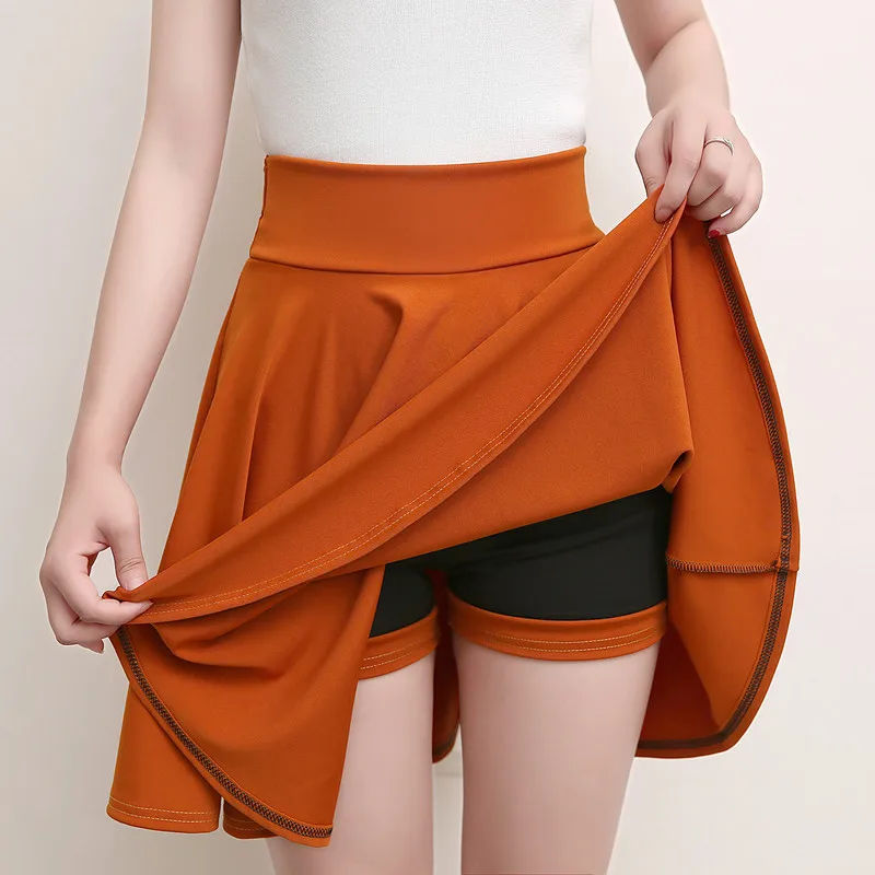 Women Flared Skirts Summer Basic Skirt Fashion Dancer Uniform Versatile Black Safety Pants Skirt Elastic Pleated Skirt Long 45CM
