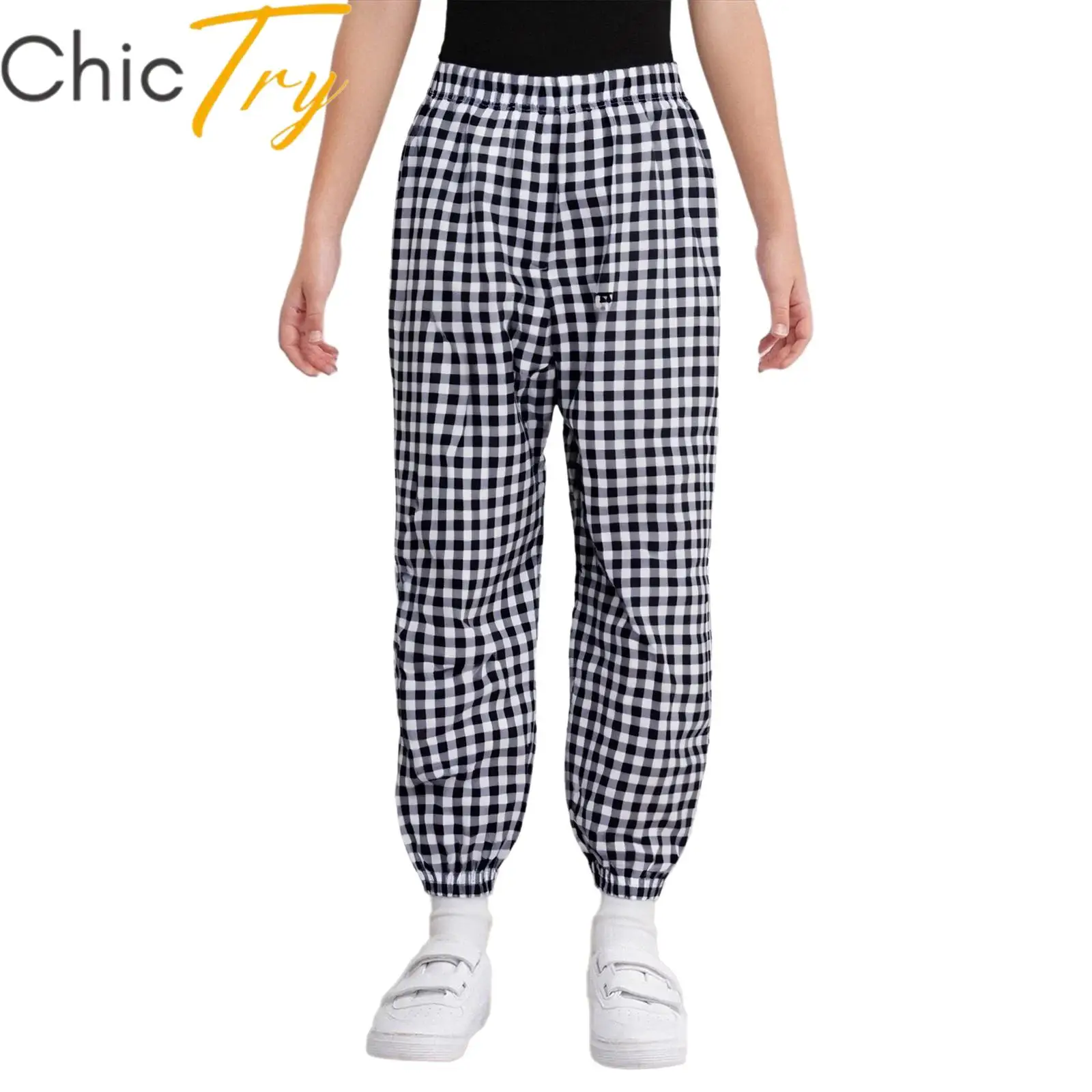 

Kids Girl Checkered Pants Elastic Waistband Elastic Leg Openings Pants Plaid Trousers Long Sweatpants for Everyday Wear Playwear