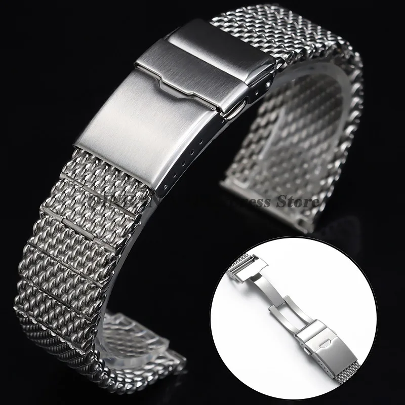 

22mm Mens Luxury Stainless Steel Watchband Universal High Quality Watch Strap Metal Folding Clasp Bracelet Wristbelt Accessories