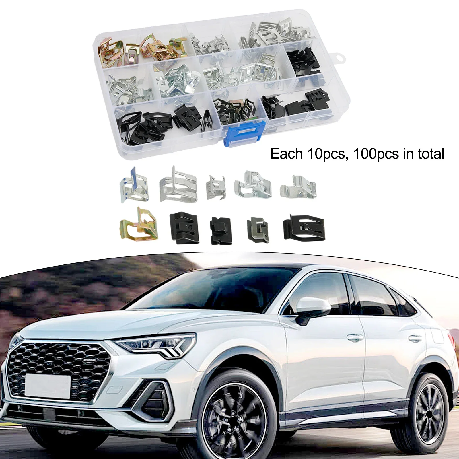 100 Pieces Auto Car Metal U Clip Trim Panel Spring Clips Replacement for Golf Fits A5 Q Series with OEM 4A0867276A