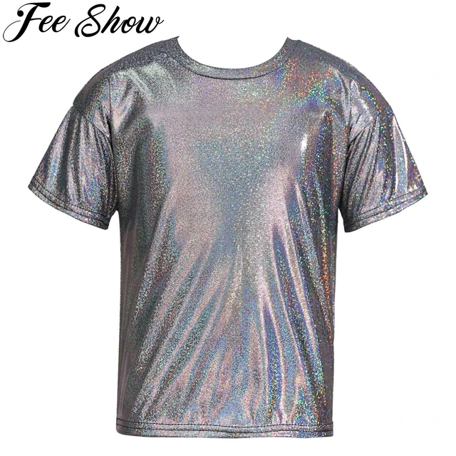 Camisa de manga corta metalica brillante para ninos y ninas camisa brillante suelta Jazz Hip Hop baile Top blusa Ropa de baile de rendimiento AliExpress