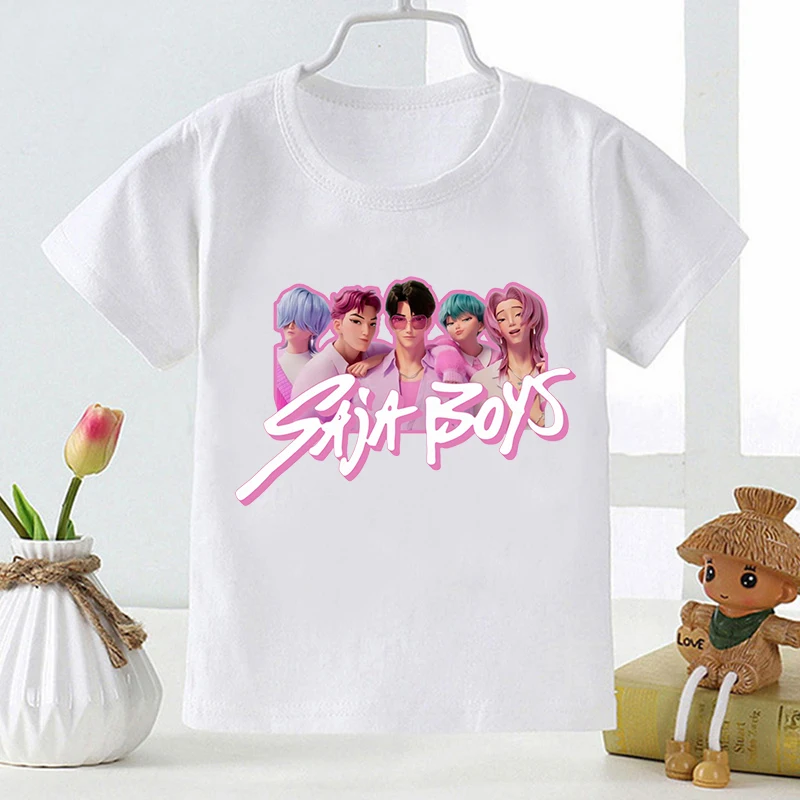 

Детская футболка с принтом Kpop Demon Hunters Saja Boys, новые летние топы для девочек, модная детская одежда, детские футболки с короткими рукавами