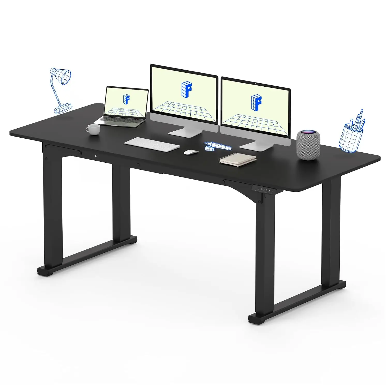 4-Leg Electric Standing Desk 71x32 Inch Dual Motor Height Adjustable Home Office Black, Customized