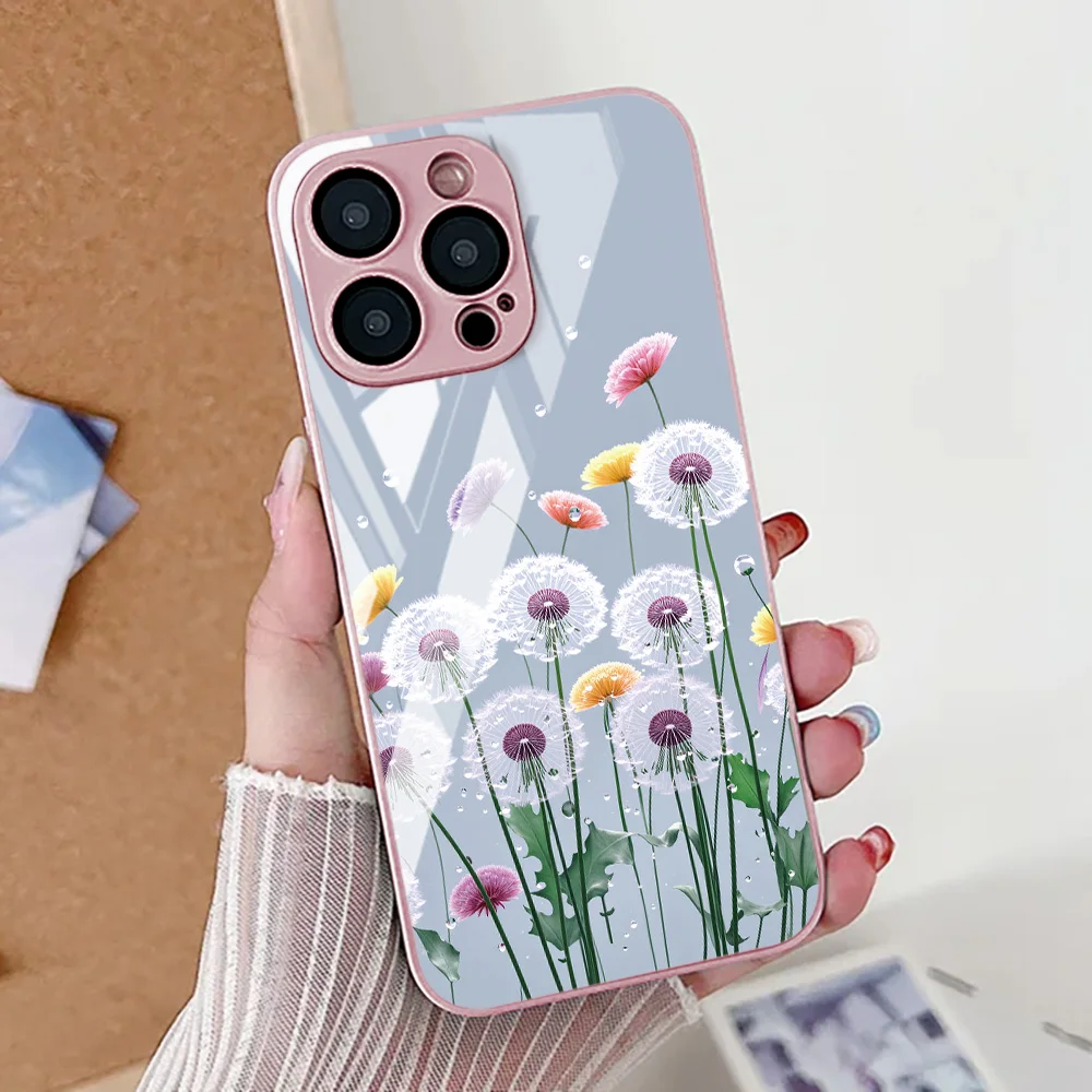 لوتس زهرة جراب هاتف آيفون 16 برو آيفون 17 14 13 11 12 15 برو ماكس الهواء 16E XR XS 8 7 زائد SE غطاء من الزجاج المقسى #3