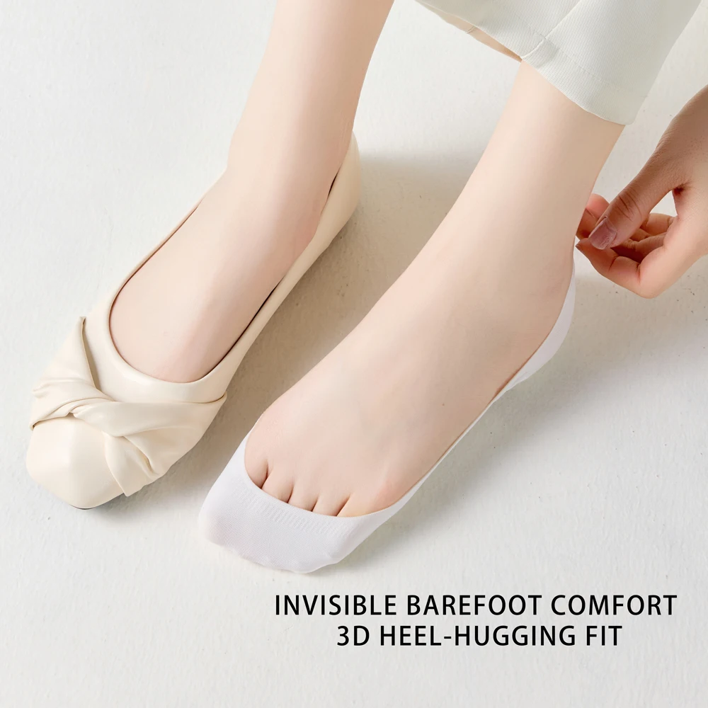 5Pairs Women's Summer Boat Socks Ice Silk Thin Non Slip Silicone Heel Grips Invisible Low Cut Seamless Ankle Socks for Heels image 5
